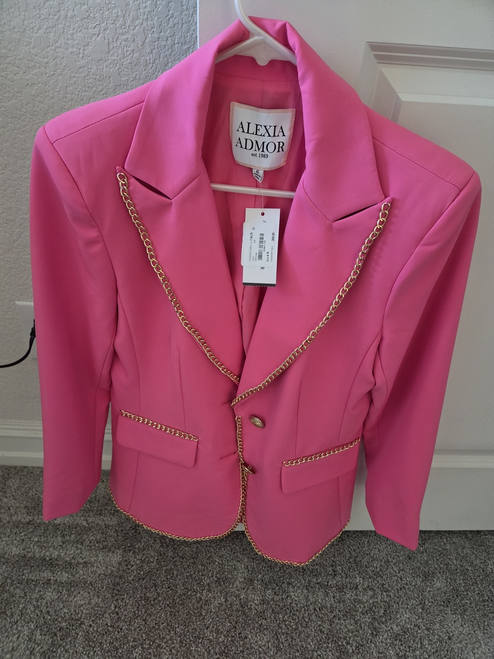 Alexia Admor Hot Pink Chain-Trim Blazer